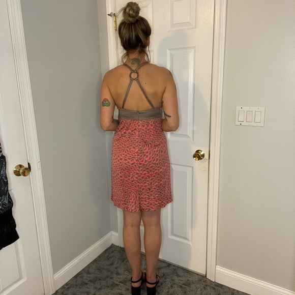 Trina Turk Red Sleeveless V-neck Silk Dress Scalloped Print Empire - Picture 6 of 16